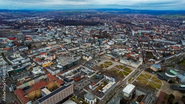 Obraz Aerial view of the downtown of the city Kassel in Germany on a cloudy afternoon in autumn