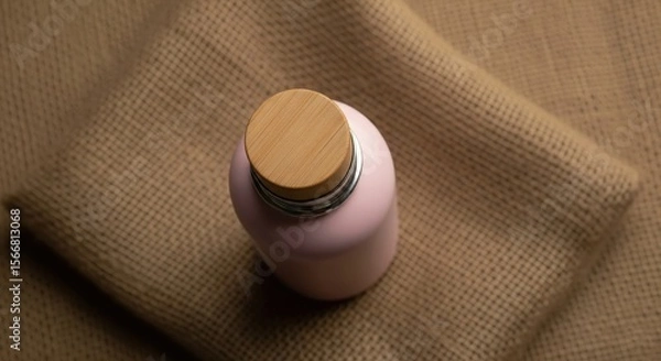 Obraz Elegant Pink Bottle with Bamboo Lid on Textured Background