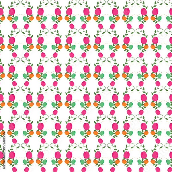 Fototapeta Seamless Floral Pattern Featuring Colorful Blooms and Leaves on a White Background