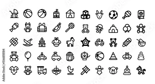 Fototapeta Childhood Outline Icon Set – Editable Stroke Vector Icons of Kids, Toys, Baby, Playtime, Education, Parenting, Growth, Learning, and More – Line Style Childcare and Early Development Icons