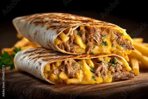 Fototapeta A cross section view of two tasty French tacos