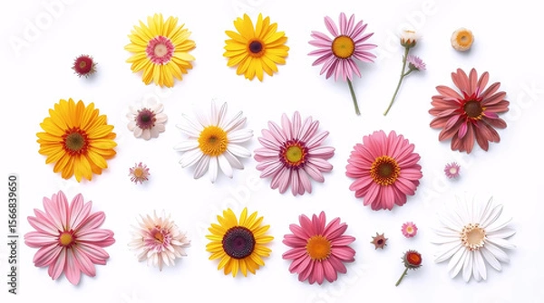 Obraz collection of blooming flower heads in warm and pastel tones isolated on white background
