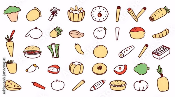 Obraz vector icons of bakery items like croissants, doughnuts, bread, and cupcakes
