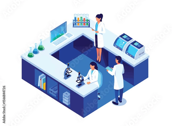 Fototapeta Isometric Illustration of Scientists Working in a Modern Laboratory