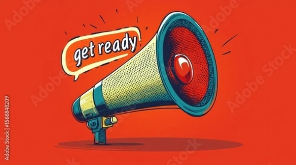 Fototapeta A colorful megaphone stands out, urging everyone to get ready