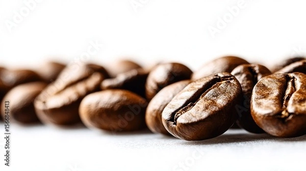 Fototapeta A close up view of freshly roasted coffee beans showcases their rich textures and colors
