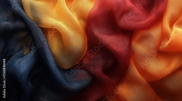 Fototapeta Richly colored silk swathes intertwine, forming a stunning display of textiles