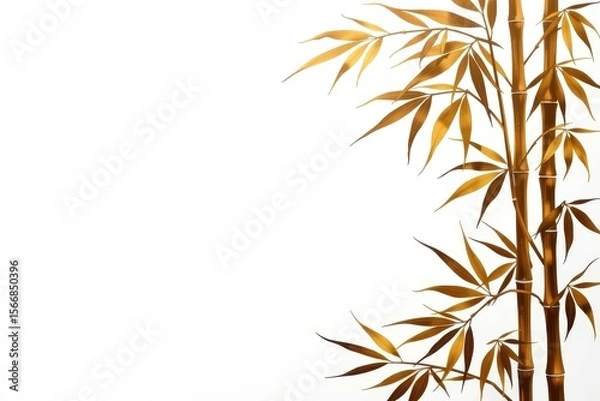 Obraz Elegant Bamboo Stalks with Leaves on White Background for Serenity