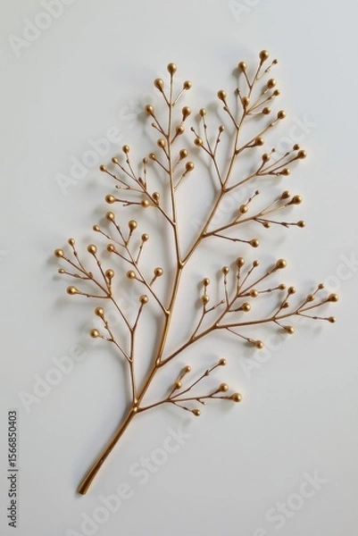 Obraz Elegant Golden Branch with Delicate Berries on Minimalist Background