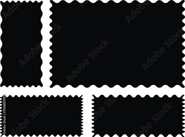Fototapeta Simple rectangular patterns with squiggly borders. Wave curve edge flat frames. Trendy black tags, empty text boxes, labels, stamps, crackers, coupons with curvy, squiggly, wiggly, wavy edges - EPS 10