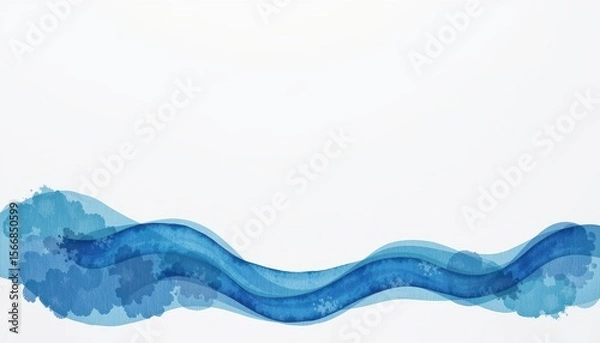 Obraz Abstract Watercolor Waves in Shades of Blue on White Background