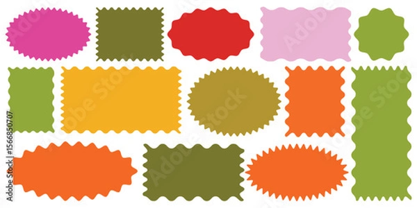 Fototapeta Color rectangle frames with wiggly borders. Rectangle shape frame with zigzag edge. Torn paper, jagged rectangular shape box element set with zigzag edges - Vector stock