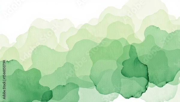 Obraz Soft Green Watercolor Background with Abstract Organic Shapes