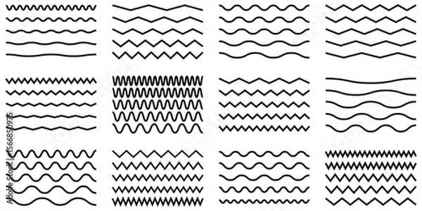 Fototapeta Waves line set. Wave ornament pattern. Set of wavy zigzag lines. Wave thin line background. Vector zigzag and wavy horizontal underline. Vector-EPS 10