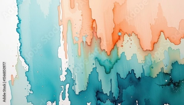 Obraz Vibrant Abstract Alcohol Ink Art with Blue and Coral Tones