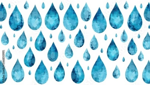 Obraz Blue Watercolor Raindrops Pattern on White Background for Design