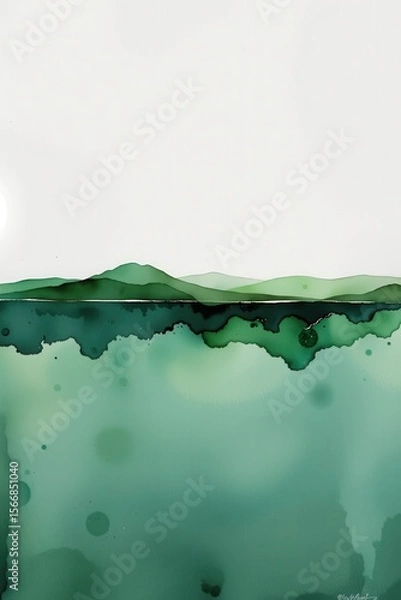Obraz Abstract Green Landscape with Soft Watercolor Texture and Fluid Forms