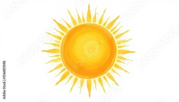 Obraz Bright Yellow Sun Graphic with Radiating Rays on a White Background
