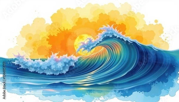 Obraz Vibrant Wave with Sunrise in Bright Watercolor Style
