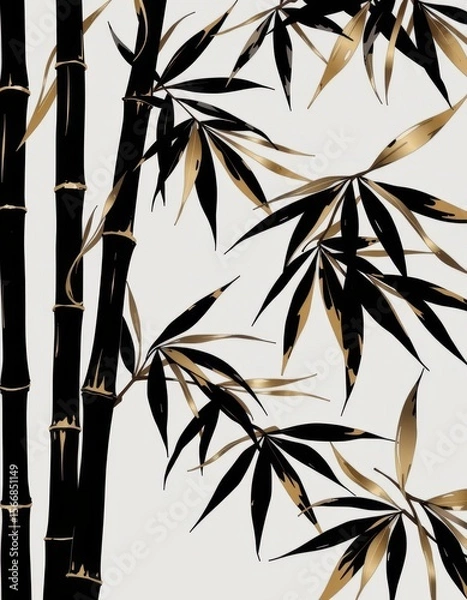Obraz Elegant Bamboo Design with Black and Gold Accents on Neutral Background
