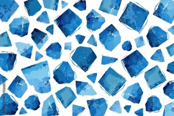 Obraz Abstract Blue Shapes with Watercolor Texture on White Background