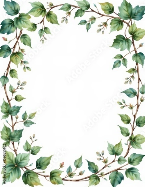 Obraz Elegant Botanical Frame with Green Leaves and Flower Buds Design