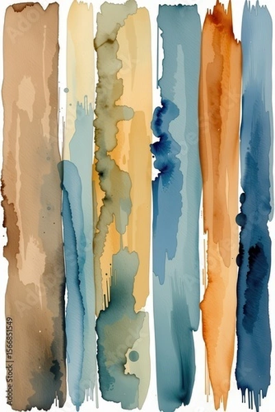 Obraz Abstract Watercolor Stripes in Earthy and Cool Tones for Art Use