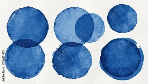 Obraz Abstract Blue Watercolor Circles on White Background for Art Design