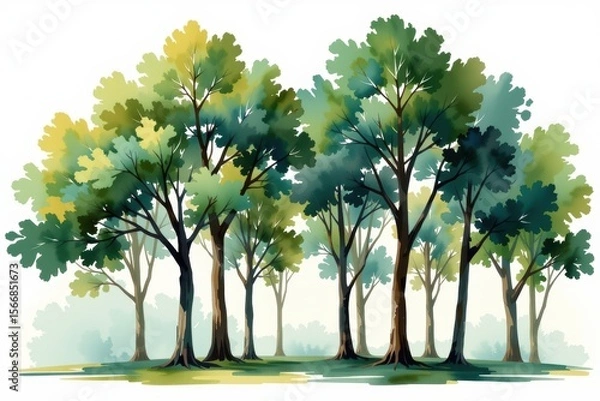 Obraz Lush Green Trees with Vibrant Foliage in a Peaceful Natural Setting