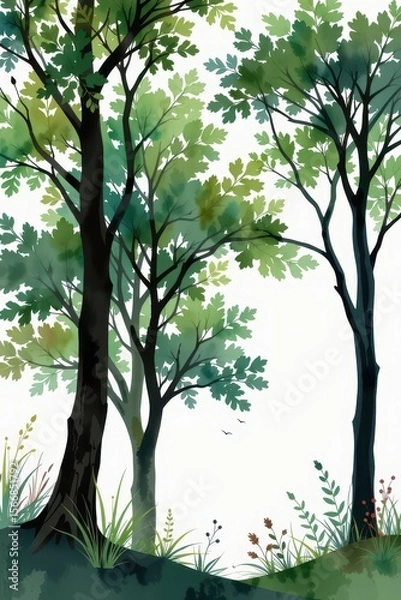 Obraz Lush Green Forest Scene with Gentle Trees and Vibrant Foliage