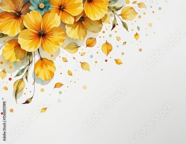 Obraz Vibrant Yellow Floral Design with Abstract Elements on White Background