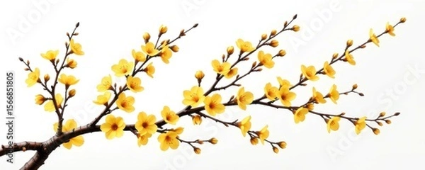 Obraz Yellow Blossom Branch on White Background for Spring and Nature Themes