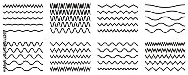 Fototapeta Waves line set. Wave ornament pattern. Set of wavy zigzag lines. Wave thin line background. Vector zigzag and wavy horizontal underline - Stock vector