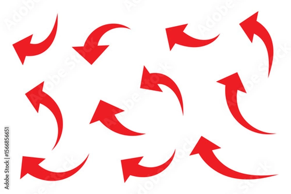 Obraz Set of curved arrows isolated on white background. Curved arrows, hand drawn curved arrows. Set long red curve arrow icon vector .red curve arrow icon set. long arrow icon set. curve arrow vector.
