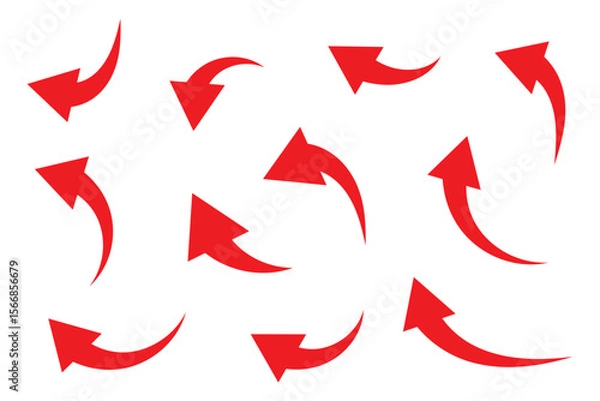 Obraz Set of curved arrows isolated on white background. Curved arrows, hand drawn curved arrows. Set long red curve arrow icon vector .red curve arrow icon set. long arrow icon set. curve arrow vector.
