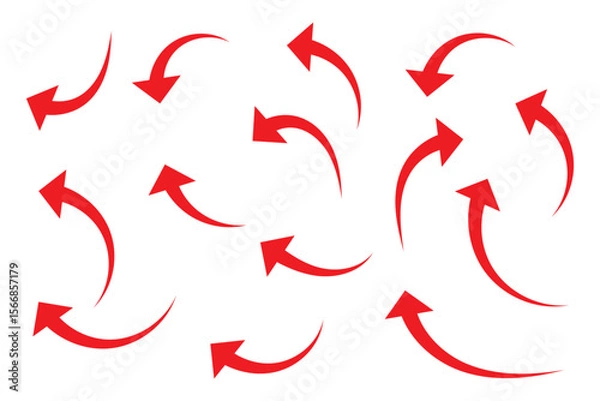 Obraz Set of curved arrows isolated on white background. Curved arrows, hand drawn curved arrows. Set long red curve arrow icon vector .red curve arrow icon set. long arrow icon set. curve arrow vector.