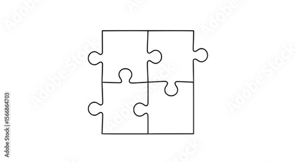 Obraz Four interconnected puzzle pieces forming a square silhouette in a simple outline
