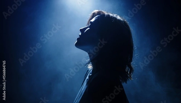 Obraz Woman Silhouette in Dramatic Lighting A Study in Contrast, Emotion, and Human Form