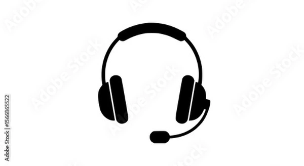 Fototapeta Headset with Microphone Silhouette Icon for Communication and Support Services