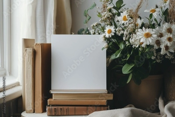 Fototapeta Sharp Image of Box with Flowers and Books