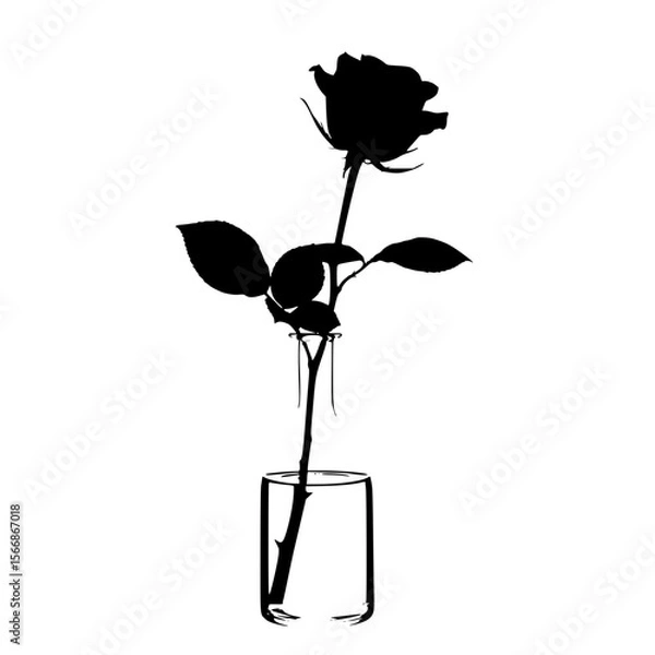 Obraz A Single Elegant Black Rose Silhouette in a Clear Glass Bottle with Water