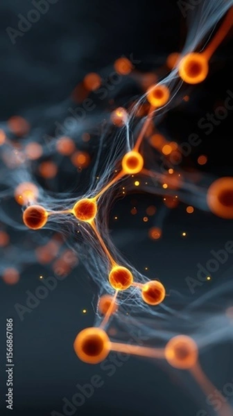 Fototapeta Orange spheres connected by translucent lines in a network.