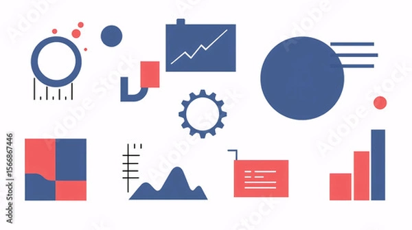 Obraz colorful flat infographic elements including charts, graphs, and abstract business icons