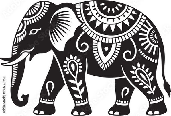Fototapeta Walking Elephant with Raised Trunk Silhouette

Mother and Baby Elephant Vector Scene

Decorated Indian Elephant Silhouette Design

Elephant in Savannah Vector Art

Elephant Herd Silhouette at Sunset