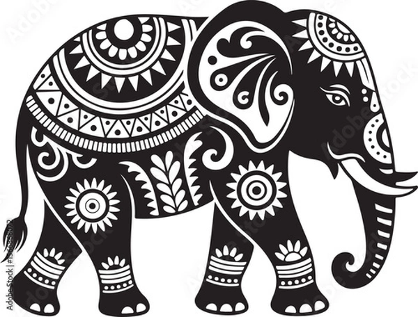 Fototapeta Walking Elephant with Raised Trunk Silhouette

Mother and Baby Elephant Vector Scene

Decorated Indian Elephant Silhouette Design

Elephant in Savannah Vector Art

Elephant Herd Silhouette at Sunset