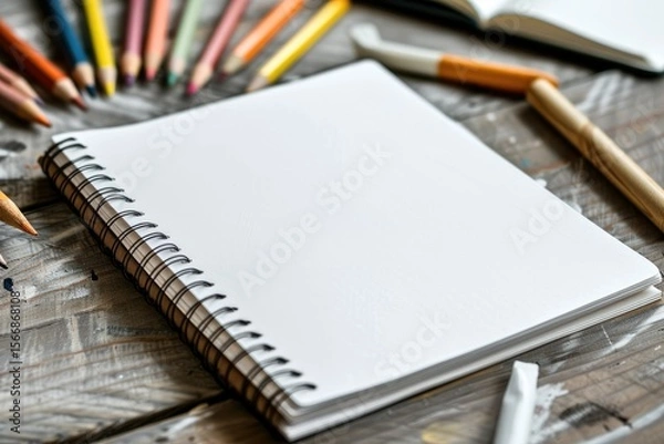 Fototapeta High Definition View of Sketchbook on Drawing Supplies