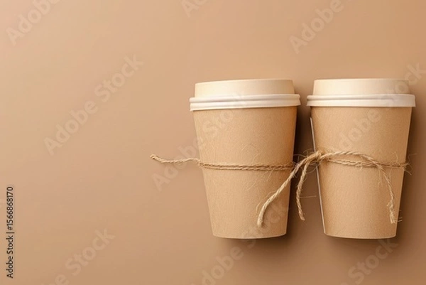 Fototapeta Premium Quality Picture of Top View of Two Paper Cups with String