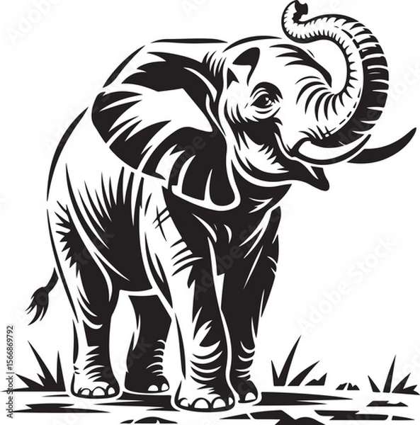 Fototapeta Walking Elephant with Raised Trunk Silhouette

Mother and Baby Elephant Vector Scene

Decorated Indian Elephant Silhouette Design

Elephant in Savannah Vector Art

Elephant Herd Silhouette at Sunset