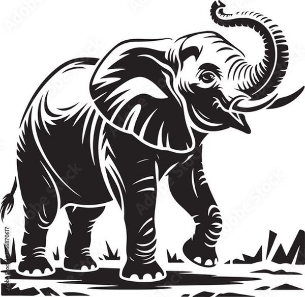 Fototapeta Walking Elephant with Raised Trunk Silhouette

Mother and Baby Elephant Vector Scene

Decorated Indian Elephant Silhouette Design

Elephant in Savannah Vector Art

Elephant Herd Silhouette at Sunset