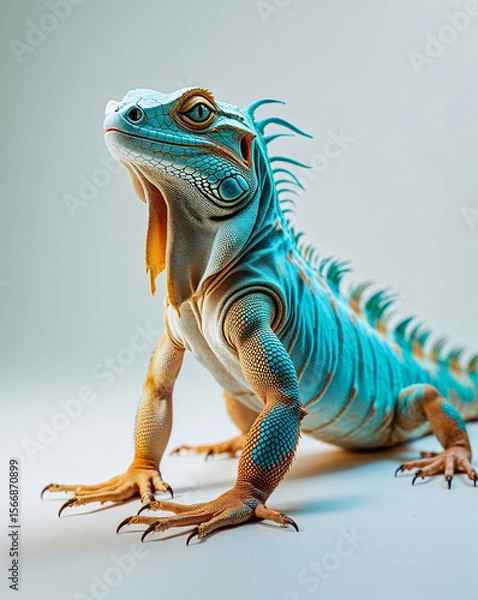 Obraz Unique Colored Iguana Posing Isolated on White Background